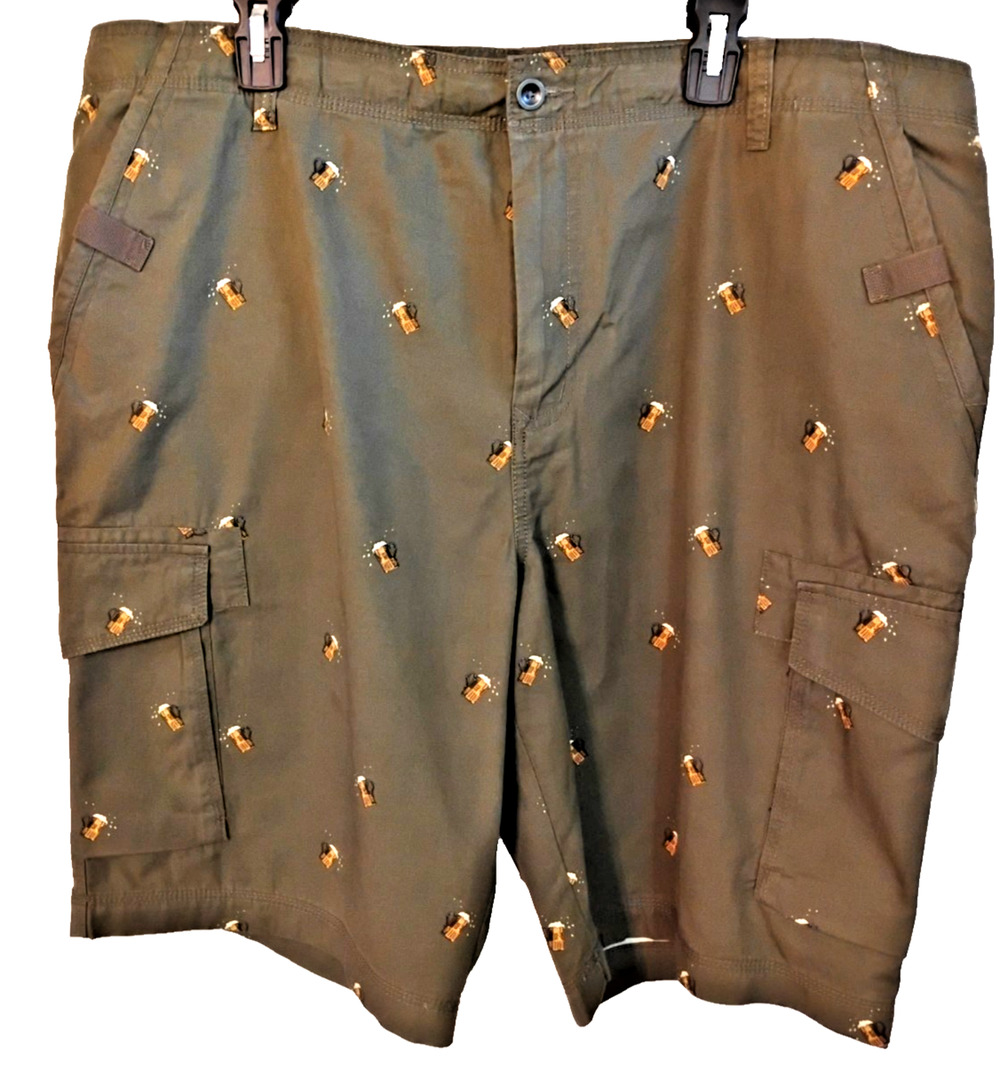 Bass 42 Cargo Shorts Relaxed Fit High Rise Cotton Beer Print Hiking Camping